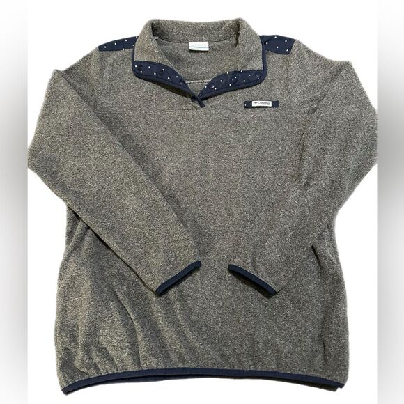 Columbia Tops - Columbia PFG Women’s Fleece Pullover-Large-Gray with Navy Accents/White Dots